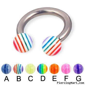 Titanium circular barbell with acrylic layered balls, 10 ga