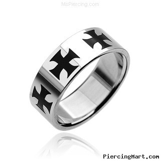 316L Stainless Steel Ring. Black Celtic Cross