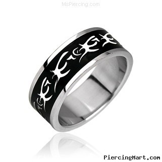 Surgical Steel Tribal Black Plating Ring.