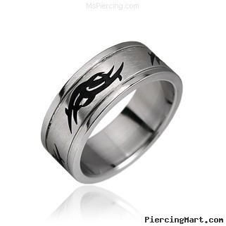 Surgical Steel Black Tribal Symbol Ring