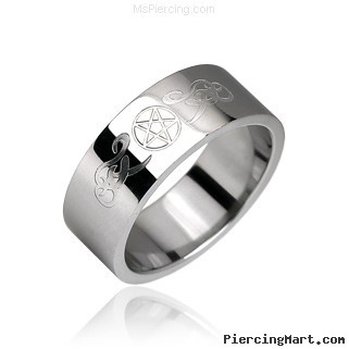 Surgical Steel Ring with Tribal Symbol + Star