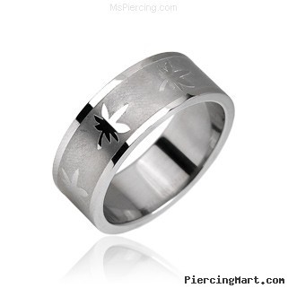 Surgical Steel Ring with Pot Leaf