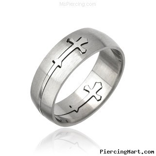 Mens 316L Cross Carved Surgical Steel Ring