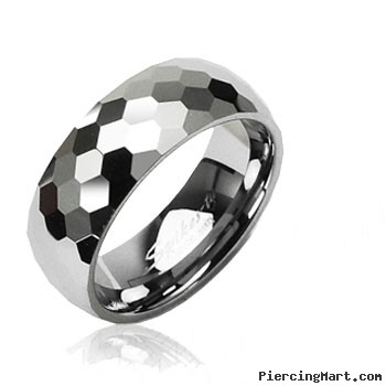 Tungsten carbine ring with honey comb multi-faced design