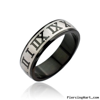 316L Surgical Stainless Steel Rings. Black with Laser Engraved Roman Numerals