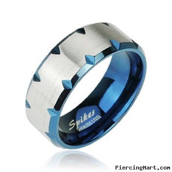 316L Stainless Steel Ring with Blue IP Faceted Edge Accent