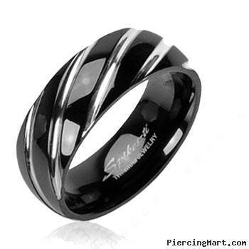 Solid Titanium with Black Twister Design Ring