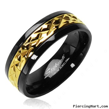 Solid Titanium with a Gold Accented Band on Black Ring