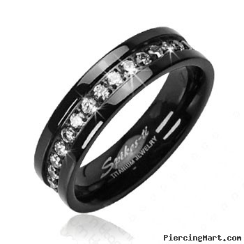 Solid Titanium with Black and CZ Stone Band Ring