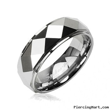 Tungsten Carbide Faceted Ring with Drop Down Edges