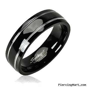 Solid Titanium with Two Stripes Engraved on a Onyx Colored Ring