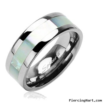 Solid Titanium with Mother of Pearl Inlayed Carbide Band Ring