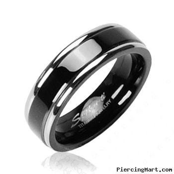 Solid Titanium Black Band with Double Stripe Ring