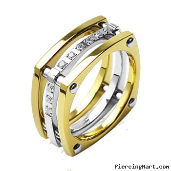 Solid Titanium with IP Gold and CZ Stones Ring