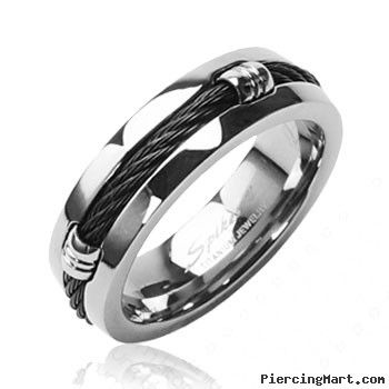 Solid Titanium with Black Chain Design Ring