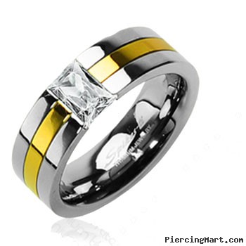 Solid Titanium with Gold Tone with CZ Stone Ring