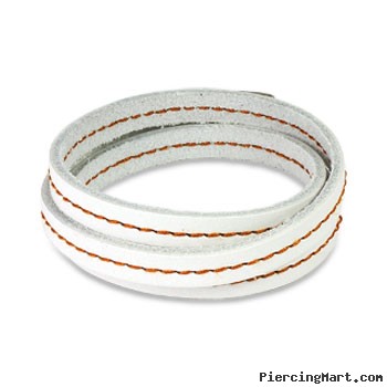 White Leather Triple Wrap Bracelet with Stitched Center Design