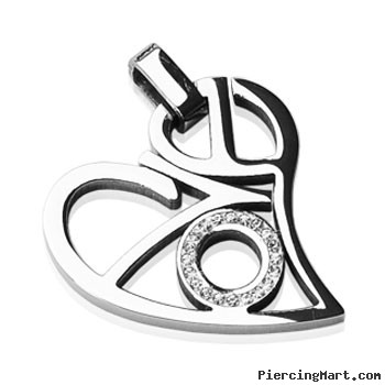 316L Stainless Steel Pendant with "LOVE" Heart with Multiple CZs