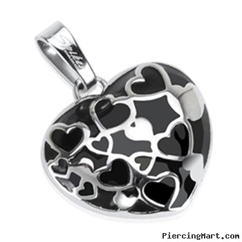 Stainless Steel Black Onyx Multi-Hearts in a Heart Pendant