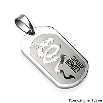 316L Surgical Steel Dragon Engraved Pendant