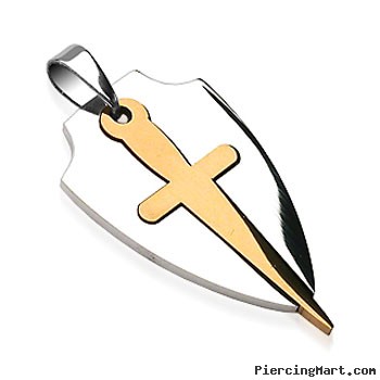 316L Surgical Steel Two Tone Shield And Sword Pendant