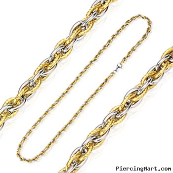 316L Stainless Steel Tri-Link Two Tone IP Gold Chain