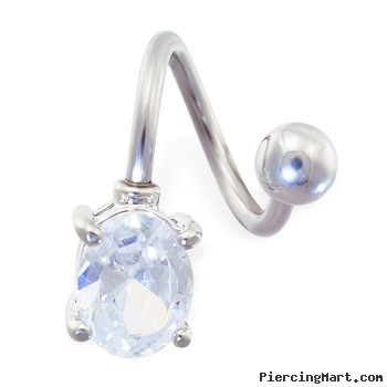 Twister barbell with oval gem, 14 ga