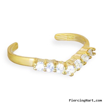 14K Gold toe ring with v-shaped CZ band