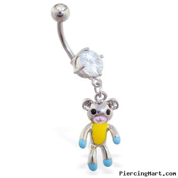 Navel ring with dangling teddy bear