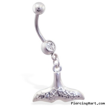 Navel ring with dangling dolphin tail