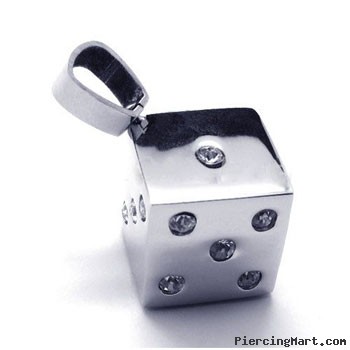 Stainless steel jeweled dice pendant