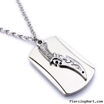 Silver alloy necklace with knife dog tag pendant