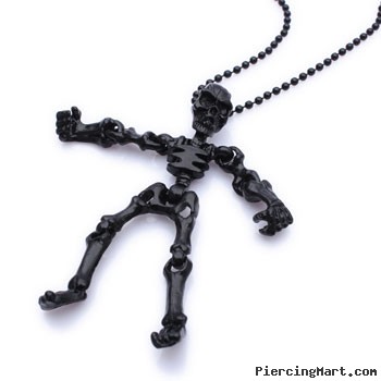 Black alloy bead necklace with skeleton pendant