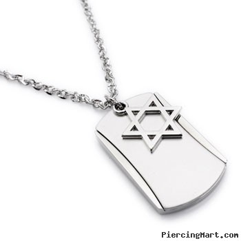 Silver alloy necklace with david's star dog tag pendant