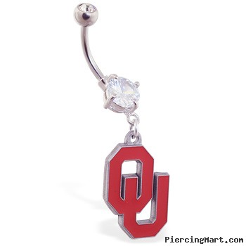 Belly Ring with official licensed NCAA charm, Oklahoma University Sooners