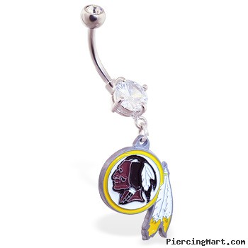 Belly Ring with official licensed NFL charm, Washington Redskins