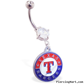 Belly Ring with official licensed MLB charm, Texas Rangers