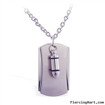 Silver alloy necklace with bullet dog tag pendant