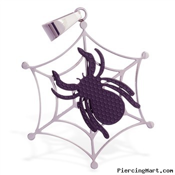 Stainless steel web pendant with black colored spider