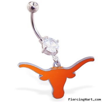 Belly Ring with official licensed NCAA charm, University of Texas Longhorns