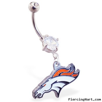 Mspiercing Belly Ring with Official Licensed NFL Charm, Denver Broncos