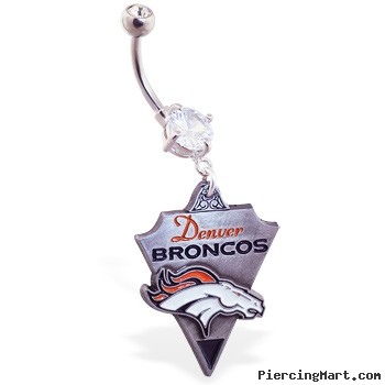 Mspiercing Belly Ring with Official Licensed NFL Charm, Denver Broncos