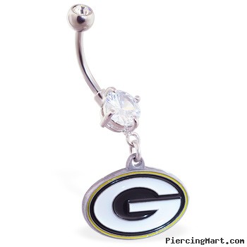 Mspiercing Belly Ring with Official Licensed NFL Charm, Green Bay Packers