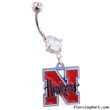 Mspiercing Belly Ring with Official Licensed NCAA Charm, University Of Nebraska Cornhuskers