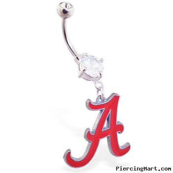 Mspiercing Belly Ring With Official Licensed NCAA Charm, University Of Alabama Crimson Tide