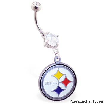 Mspiercing Belly Ring with Official Licensed NFL Charm, Pittsburgh Steelers