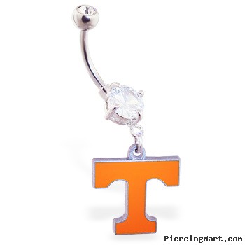 Belly Ring with official licensed NCAA charm, University of Tennessee Volunteers