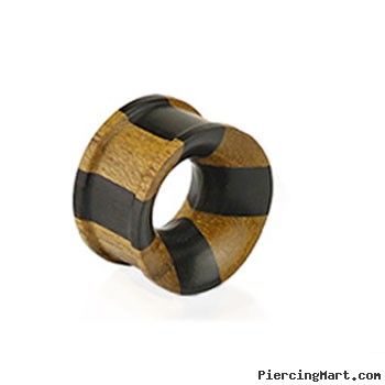 Pair Of Organic Jati & Areng Ebony Wood Concave Double Flared Tunnels