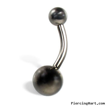 Plain navel ring with hematite balls, 14 ga