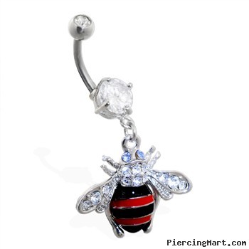 Navel ring with dangling ladybug